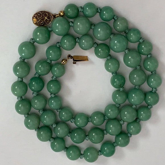 New vintage jade polished pearls beads necklace - Picture 5 of 12
